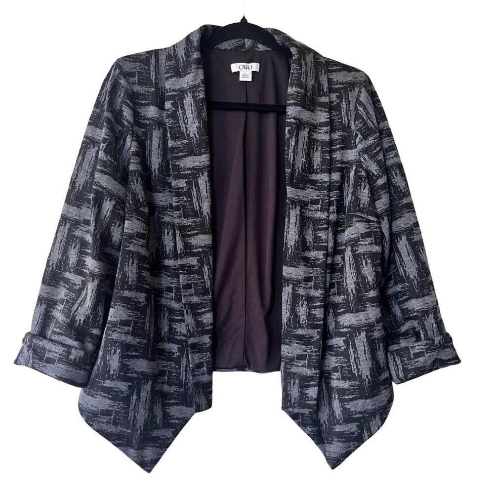 Cato Women's Black Gray‎ Open Front Blazer Size L